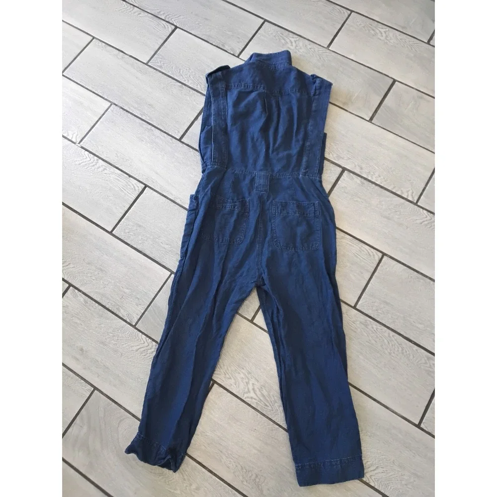Banana Republic Linen Cotton Utility Jumpsuit Indigo Blue Sleeveless XS Romper